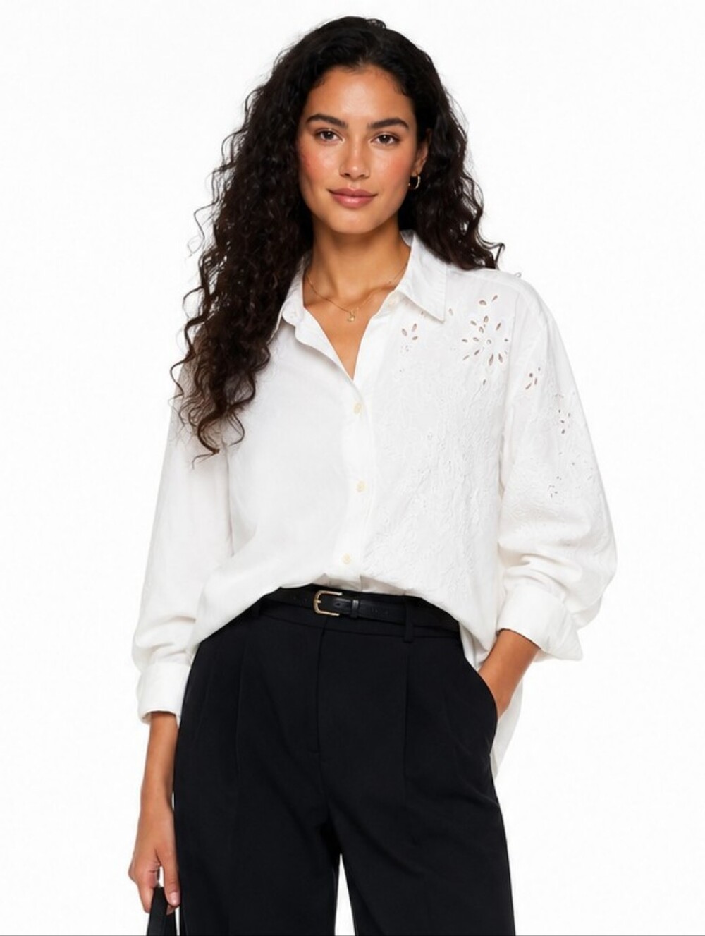 Free Assembly White Eyelet Embroidered Button Up Shirt L Boho Cottagecore